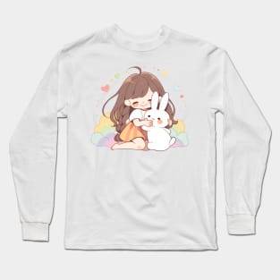 cut , rabbit , girl , rainbow Long Sleeve T-Shirt